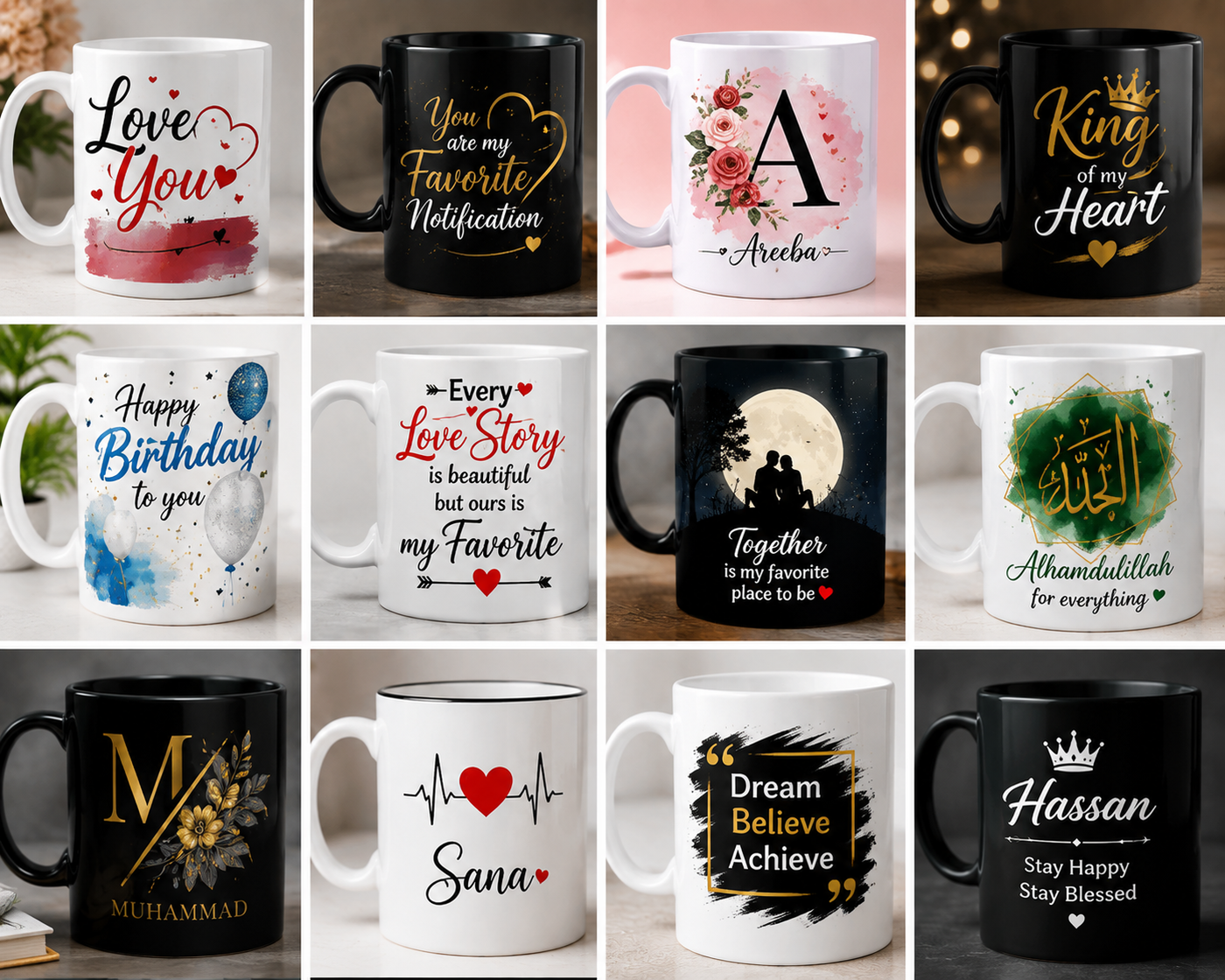 Customized Black Photo Mug – Personalized Name & Photo Coffee Cup