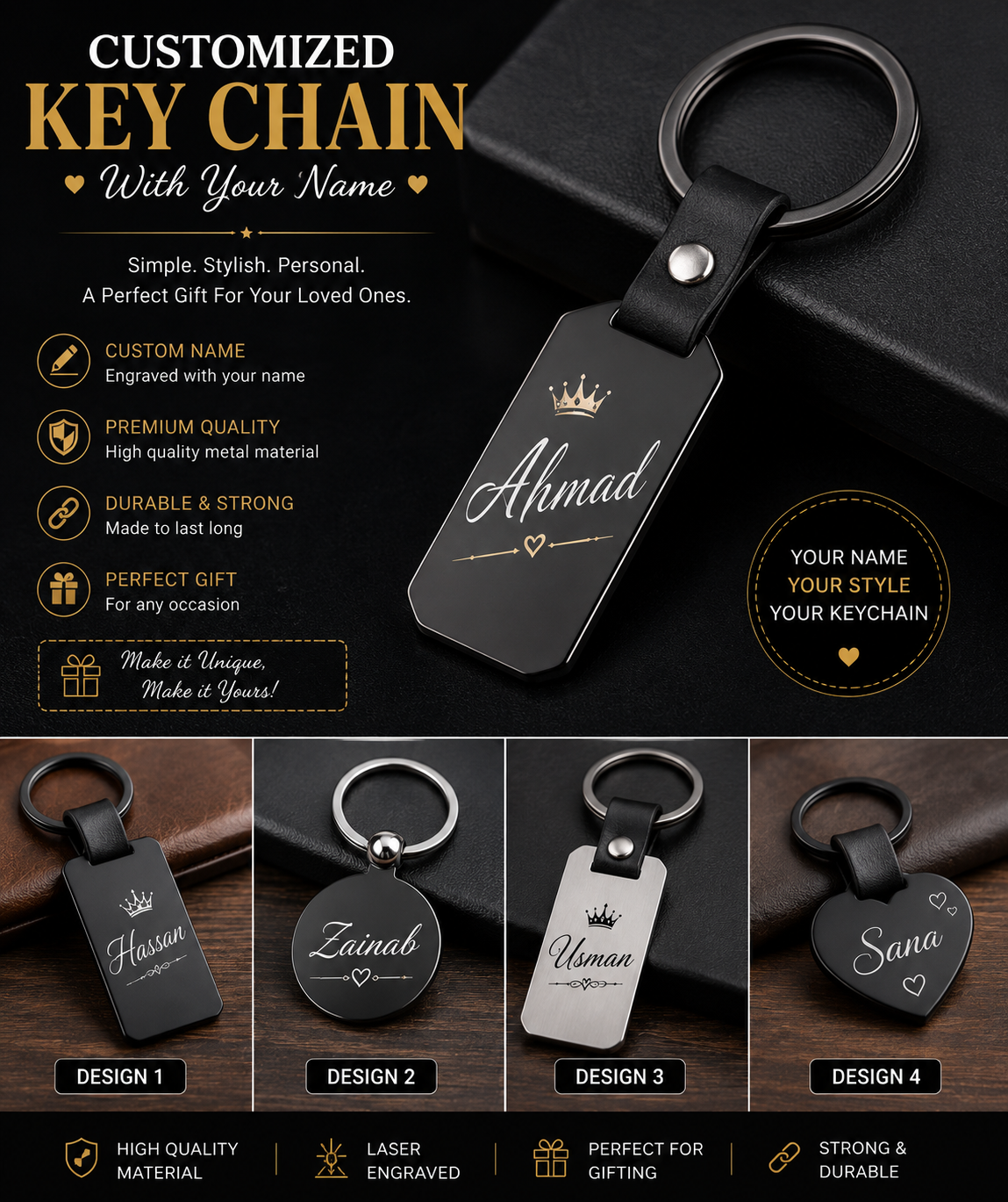 Customized Name Keychain – Personalized Metal Key Ring Gift