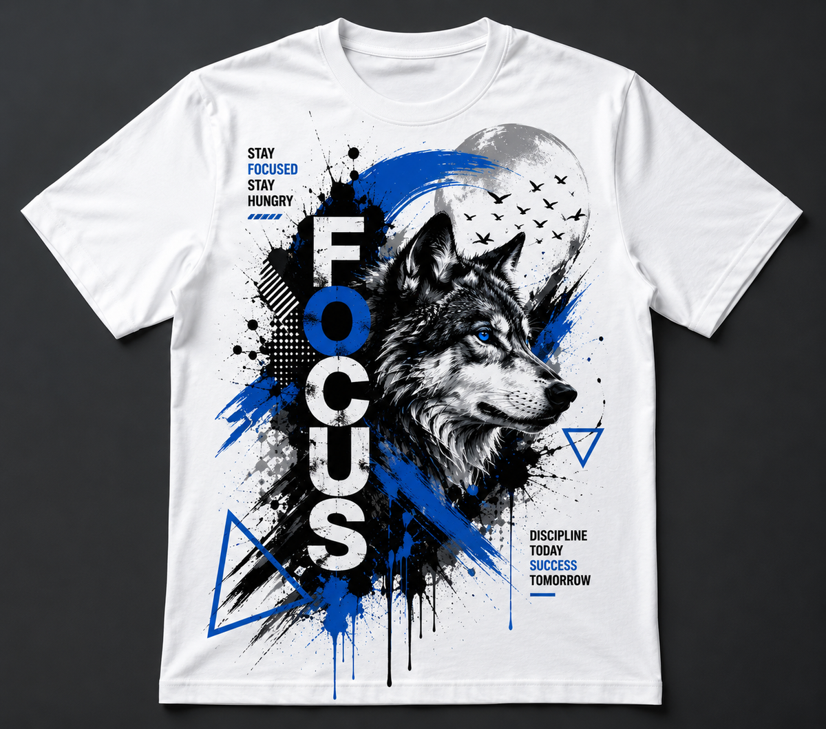 Wolf Focus T-Shirt – Premium Blue & Black Graphic Streetwear Design