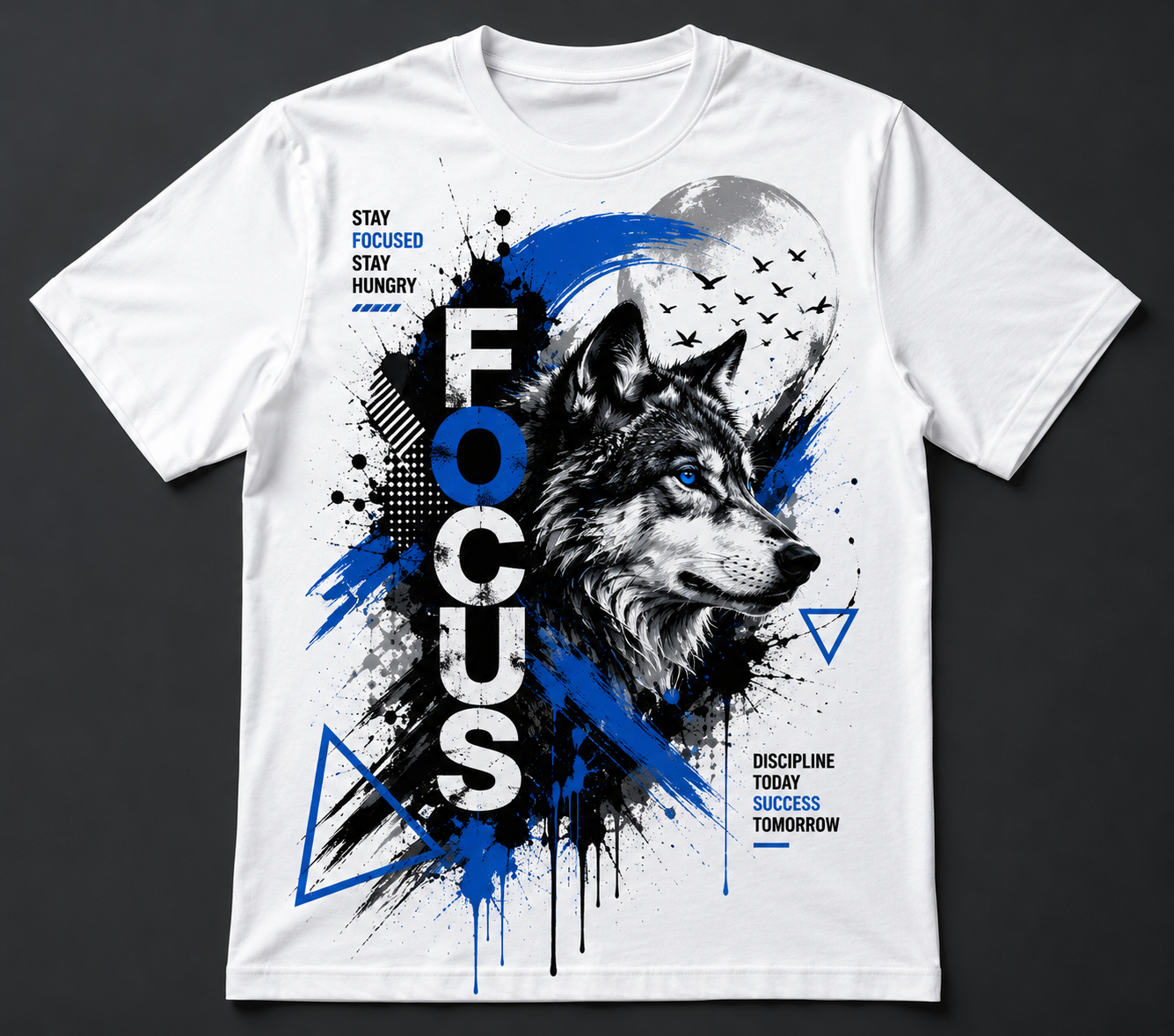 Wolf Focus T-Shirt – Premium Blue & Black Graphic Streetwear Design