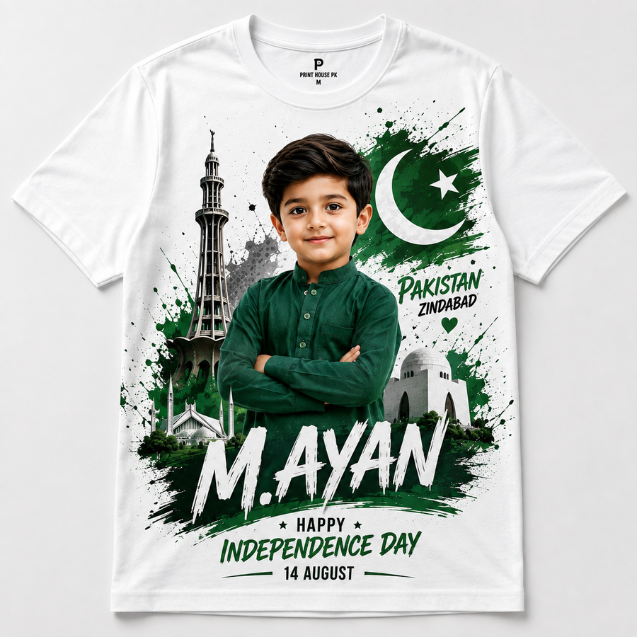 Customized 14 August & Birthday T-Shirt – Personalized Photo & Name