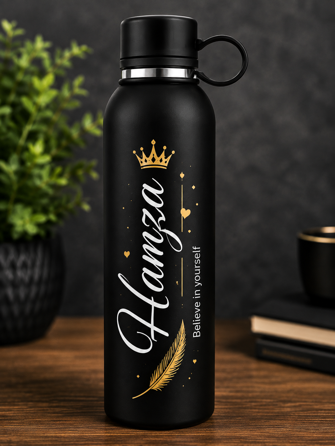 Customized Black Water Bottle with Name – Personalized Stainless Steel Bottle