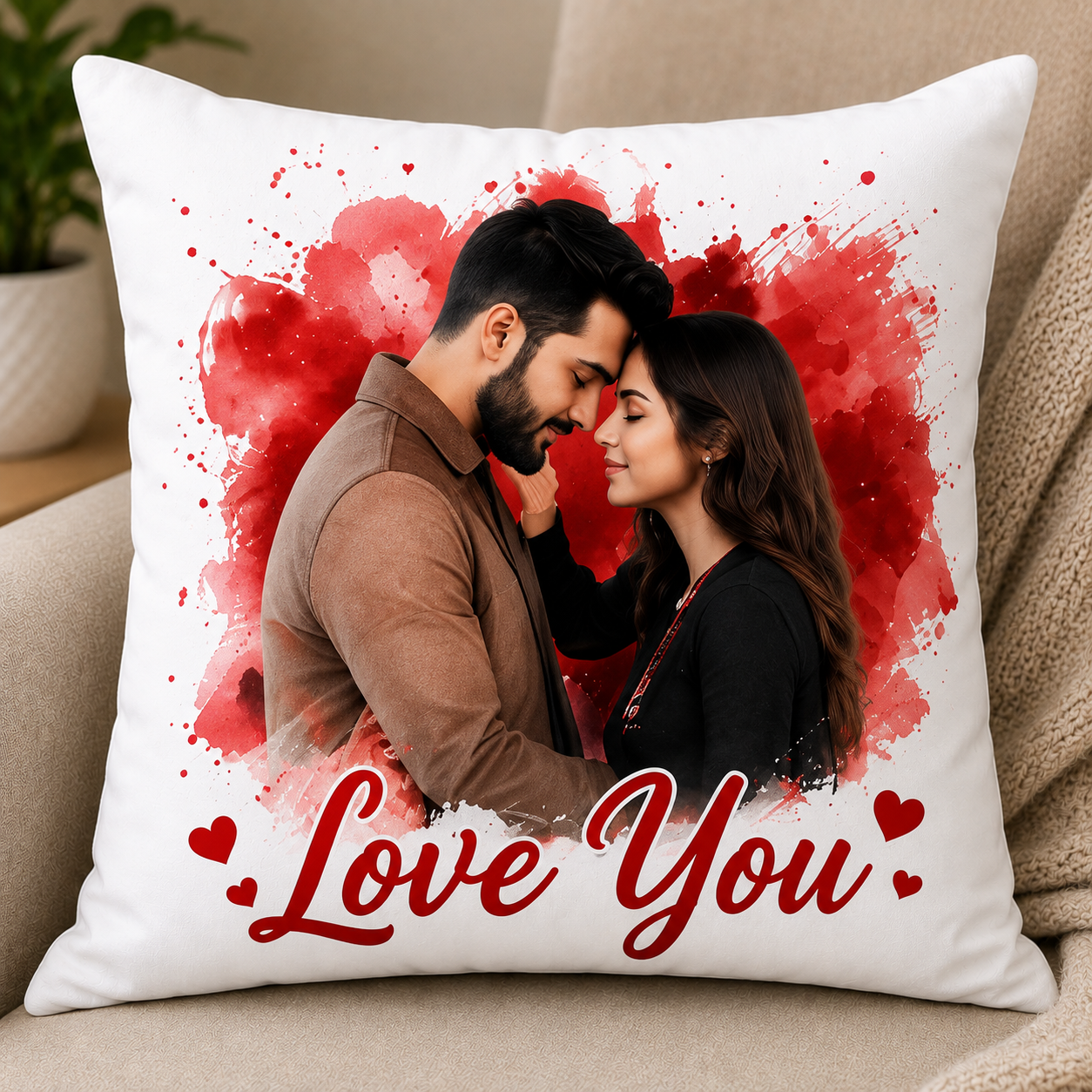 Customized Love You Photo Cushion – Personalized Couple Gift